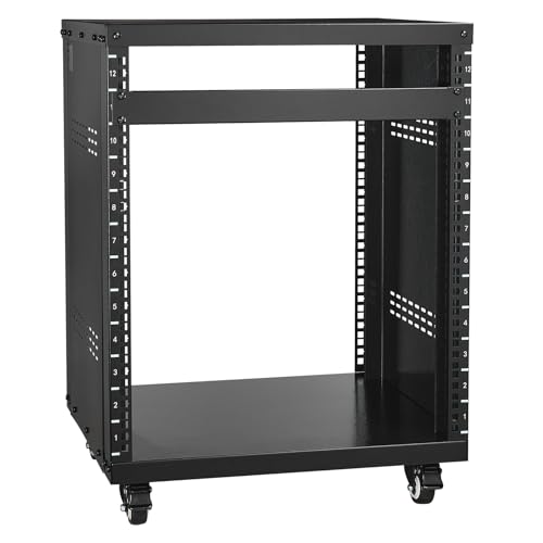 VEVOR 12U Server-Rack, 226,8 kg Kapazität, Netzwerk-Stereo-Aufnahmestudio-Rack mit feststellbaren Lenkrollen, Ideal für die Montage von Audio-, Video-, Musik- und IT-Geräten, 510 x 460 x 700 mm von VEVOR