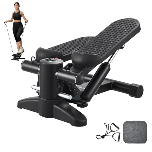 VEVOR 2 in 1 Stepper für Zuhause, hydraulischer Fitness Stepper mit Widerstandsbändern, Up-Down Swing Stepper, Mini Stepper mit LCD-Monitor, 150 kg Tragkraft Schwarz 180–293 mm von VEVOR