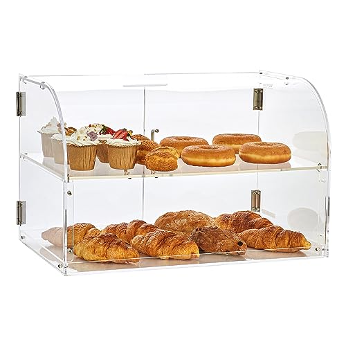 VEVOR 2-stöckige Gebäck-Vitrine, Kommerzielle Bäckerei-Vitrine 558 x 356 x 356 mm, Acryl-Vitrine mit mit stabilen Doppelscharnieren, Bäckerei Konditorei Vitrine für Donut-Bagels, Kuchen, Kekse usw. von VEVOR