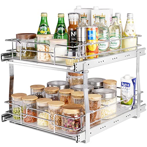 VEVOR 2-stufiger Ausziehbarer Schrank-Organizer 431 x 533 x 381 mm Installationsgröße, Robuste Vorratsregale, Spülschrankregal aus Verchromtem Stahl, Verschiebbare Schubladenaufbewahrung Gewürzregal von VEVOR