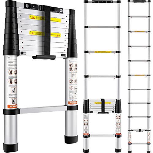 VEVOR 3,2m Teleskopleiter Rutschfester Klappleiter 48x9,5x76,5cm Stehleiter Ein-Knopf-Rückzug Mehrzweckleiter Aluminiumlegierung 170kg Belastbarkeit Ideal für Hausreparaturen Dekoration Wandanstrich von VEVOR