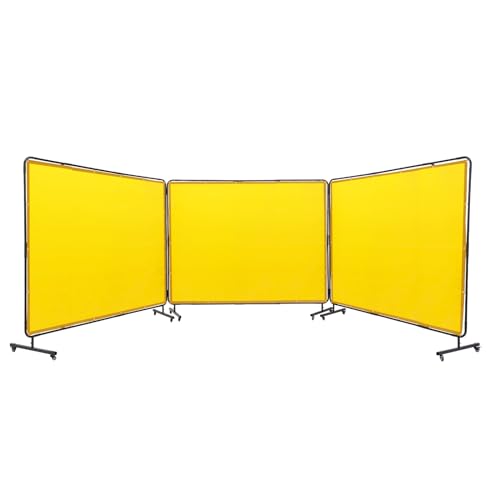 VEVOR 3-Panel-Schweißvorhang 1,8 x 2,4 m Schweißschutzvorhang aus Flammhemmendem Vinyl Schweißschutzwand mit 12 Schwenkrädern und einem 6-stufigen UV-Schutz Schweißerdecke Schweißschutz Gelb von VEVOR