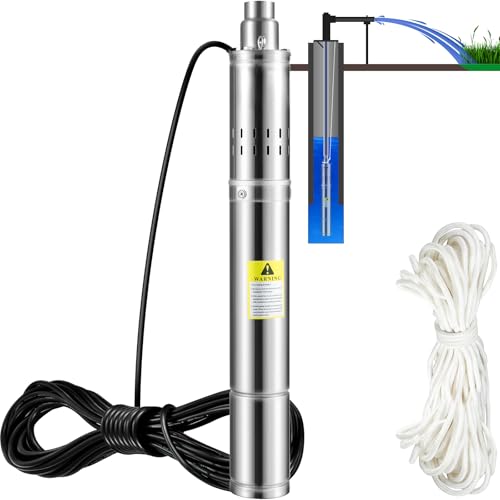 VEVOR 3" Tiefbrunnenpumpe 550W Brunnenpumpe Max. Durchfluss 35L/min Tauchpumpe Max. Förderhöhe 108m Tauchwasserpumpe Sandbeständig <5% Max. Drehzahl 2850U/min Ideal für Süßwasserversorgung Bewässerung von VEVOR