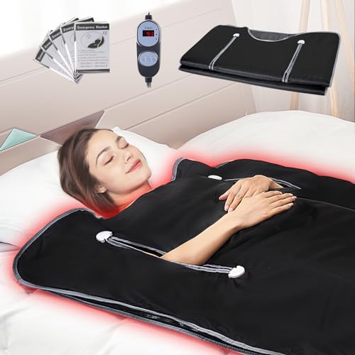 VEVOR 390W Infrarot Saunadecke 1800x800mm Sauna Blanket 1-6 Stufen (35°C-85°C) Infrarotdecke 40-Minuten-Fettverbrennung Heizdecke 5-Schicht-Sicherheitsmaterialien Heizmatte Körper Abnehmen Fitness von VEVOR