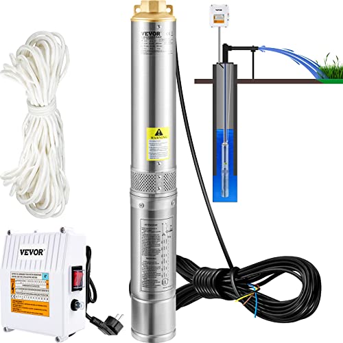 VEVOR 4" Tiefbrunnenpumpe 1100W Brunnenpumpe 190L/min Tauchpumpe max. Förderhöhe 57m Rohrpumpe 230V 50Hz Sandpumpe IP68 Wasserpumpe 0-40℃ Pumpe Ideal zur Bewässerung Wasser-Versorgung Entwässerung von VEVOR