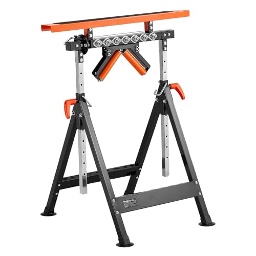 VEVOR 4-in-1-Rollenständer 200 kg, Rollenbock 84–127 cm höhenverstellbar, Arbeitsbock mit Zahnstange & poliertem, multidirektionalem Rollenkopf, für Tischkreissägen-Auslauf, Verlängerungsstütze von VEVOR