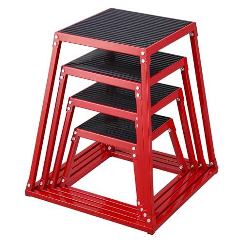 VEVOR 4-teilige Plyometrische Sprungboxen, 305/458/609/762 mm Plyometric Box Rot, Rutschfestes Fitness-Übungs-Step-Up-Box-Set für Heim-Fitness-Training, Konditions-Krafttraining, Jump Training Tragbar von VEVOR
