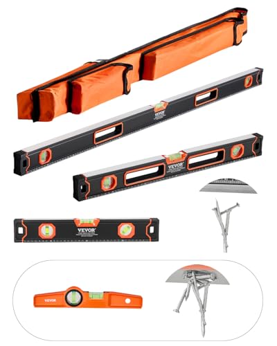 VEVOR 4-teiliges Torpedo-Wasserwaagen-Set, 120/60/40/25cm Kastenwasserwaagen-Set, Libellen-Lineal für 45/90/180 Grad, Messwerkzeug aus Aluminiumlegierung (nur 10 Zoll ist magnetisch) von VEVOR