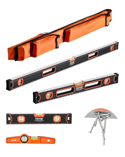 VEVOR 4-teiliges Torpedo-Wasserwaagen-Set, 120/60/40/25cm alle magnetischen Wasserwaagen, Libellen-Lineal für 45/90/180 Grad, magnetisches Kasten-Wasserwaagen-Werkzeug aus Aluminiumlegierung VEVOR 4-teiliges Torpedo-Wasserwaagen-Set, 120/60/40/25cm alle magnetischen Wasserwaagen, Libellen-Lineal für 45/90/180 Grad, magnetisches Kasten-Wasserwaagen-Werkzeug aus Aluminiumlegierung von VEVOR