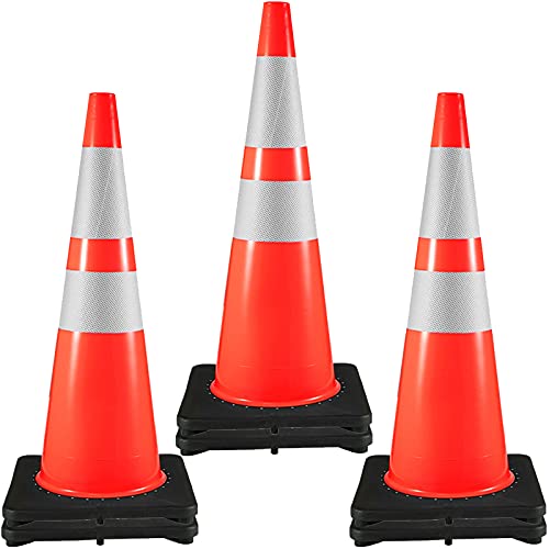 VEVOR 6er-Pack 36-Zoll-Verkehrskegel, Sicherheits-Straßenparkkegel mit schwarzer beschwerter Basis, Orangefarbene PVC-Verkehrssicherheitskegel, Gefahrenkegel, Reflektierende Kragen von VEVOR