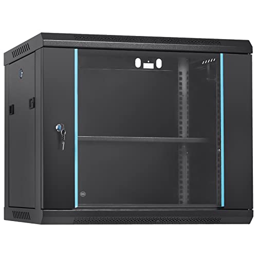 VEVOR 9U Netzwerk-Serverschrank zur Wandmontage, 15,5 Zoll tief, Server-Rack-Schrankgehäuse, ca. 91 kg. Bodenmontierte Ladekapazität, mit abschließbaren Glastür-Seitenwänden, für IT-Geräte, A/V-Geräte von VEVOR