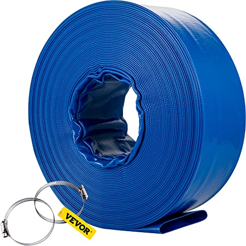 VEVOR Abflussschlauch, 101,6 mm x 32 m, PVC-Flachschlauch, robuster Rückspül-Ablaufschlauch mit Klemmen, wetterfest und platzsicher, ideal für Schwimmbad und Wassertransfer, blau von VEVOR