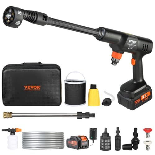 VEVOR Akku Hochdruckreiniger Bürstenlos Wasser Druckreiniger Spritzpistole Druckreinigerpistole (21 V, 50 bar, zur mobilen Reinigung und Bewässerung, 3,5L/min, inkl. Zubehör, 0°~40°-Düse) von VEVOR