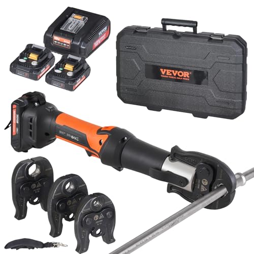 VEVOR Akku Presszange, Crimpzange, elektrische Rohrpresszange mit V15-, V22-, V28-Backen, Presswerkzeug-Set mit 2 Stück 20-V-2,0-Ah-Akkus, Quetschzange mit Schnellladegerät und Tragetasche VEVOR Akku Presszange, Crimpzange, elektrische Rohrpresszange mit V15-, V22-, V28-Backen, Presswerkzeug-Set mit 2 Stück 20-V-2,0-Ah-Akkus, Quetschzange mit Schnellladegerät und Tragetasche von VEVOR