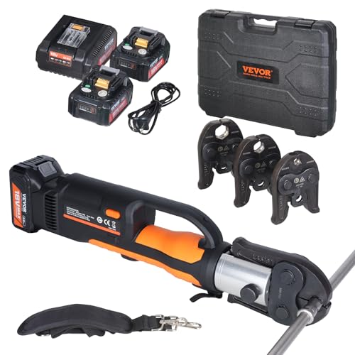 VEVOR Akku Presszange 32 kN, Crimpzange, elektrische Rohrpresszange mit V15-, V22-, V28-Backen, Presswerkzeug-Set mit 2 Stück 20-V-4,0-Ah-Akku, Quetschzange mit Schnellladegerät und Tragetasche VEVOR Akku Presszange 32 kN, Crimpzange, elektrische Rohrpresszange mit V15-, V22-, V28-Backen, Presswerkzeug-Set mit 2 Stück 20-V-4,0-Ah-Akku, Quetschzange mit Schnellladegerät und Tragetasche von VEVOR