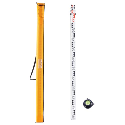 VEVOR Aluminium-Messlatte, 4 m metrische Teleskop-Messlatte, doppelseitige Skala in cm/mm, Nivellierlatte, Vermessungslatte aus Aluminiumlegierung mit Wasserwaage und Tragetasche zum Vermessen von VEVOR