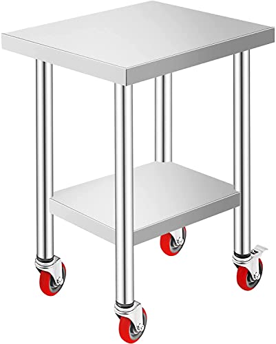 VEVOR Arbeitstisch 61 x 46 x 86 cm Edelstahl Catering Arbeitstisch 100 kg für Belastbarkeit Lebensmittel Zubereitungstisch Gewerbliche Arbeitstisch für Küche Bar Restaurantar 4 verstellbare Füße von VEVOR