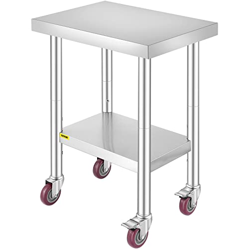 VEVOR Arbeitstisch 61 x 46 x 86 cm Edelstahl Catering Arbeitstisch 100 kg für Belastbarkeit Lebensmittel Zubereitungstisch für Küche Bar Restaurantar 4 verstellbare Füße von VEVOR