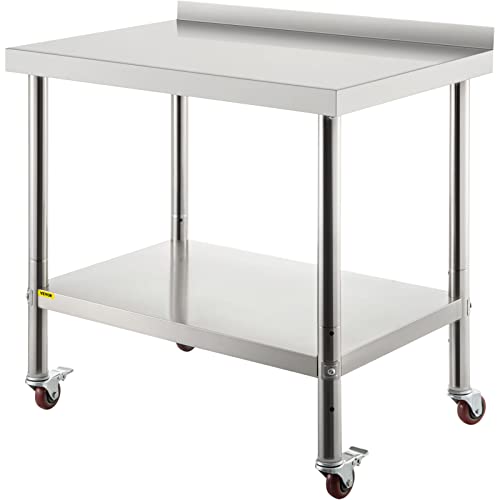 VEVOR Arbeitstisch Edelstahl, Edelstahltisch mit Höhenverstellbarer Ablage, Küchentisch mit 4 Universalräder und Aufkantung 91,4 x 61 x 89 cm VEVOR Arbeitstisch Edelstahl, Edelstahltisch mit Höhenverstellbarer Ablage, Küchentisch mit 4 Universalräder und Aufkantung 91,4 x 61 x 89 cm von VEVOR