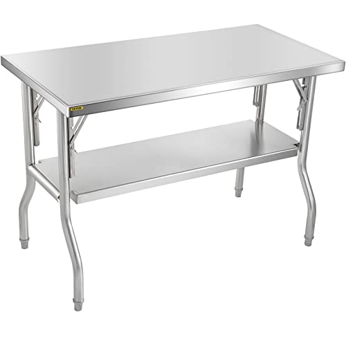 VEVOR Arbeitstisch Küche, 1220x610x850mm Arbeitstisch Gastro 2-lagiger Zubereitungstisch Edelstahl Gastro Tisch, Essenszubereitung Gewerbe Küchentisch Lebensmittel Küchentisch Edelstahltisch von VEVOR