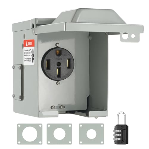 VEVOR Außensteckdose RV NEMA 14-50R 125/250 V Wasser- und staubdicht Wohnwagen Wohnmobil 155 x 130 x 165 mm Einspeisestecke mit einem Erdungskabel vorinstalliert 50 A Max. Strom von VEVOR