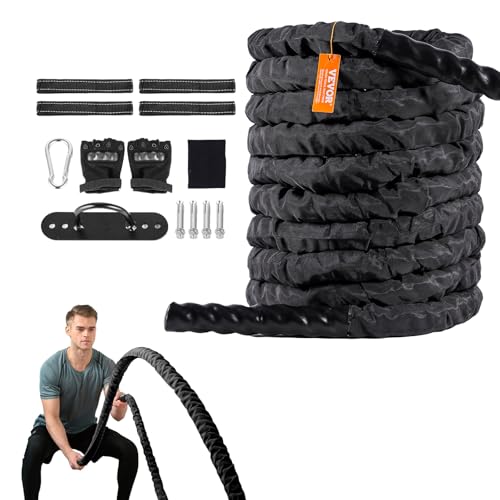 VEVOR Battle Rope Trainingsseil, Übungsseil, Schlachtseil 12,2 m, Polyester-Trainingsseil mit Schutzhülle und Anker, Schlagseil für das Heim-Fitnessstudio, Körpertraining, Rumpfkrafttraining, Schwarz VEVOR Battle Rope Trainingsseil, Übungsseil, Schlachtseil 12,2 m, Polyester-Trainingsseil mit Schutzhülle und Anker, Schlagseil für das Heim-Fitnessstudio, Körpertraining, Rumpfkrafttraining, Schwarz von VEVOR