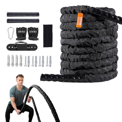 VEVOR Battle Rope Trainingsseil, Übungsseil, Schlachtseil 9,1 m Länge, Polyester-Trainingsseil mit Schutzhülle und Anker, Schlagseil für das Heim-Fitnessstudio, Körpertraining, Rumpfkrafttraining VEVOR Battle Rope Trainingsseil, Übungsseil, Schlachtseil 9,1 m Länge, Polyester-Trainingsseil mit Schutzhülle und Anker, Schlagseil für das Heim-Fitnessstudio, Körpertraining, Rumpfkrafttraining von VEVOR