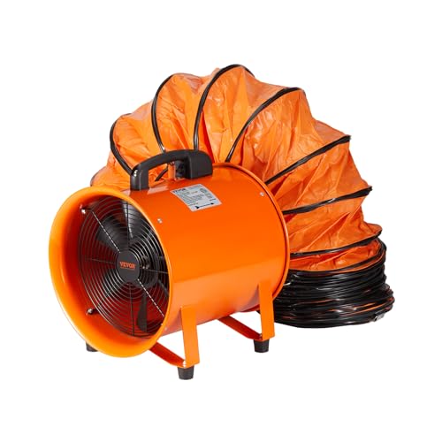 VEVOR Bauventilator 195-W-AC-Motor Baugebläse 2900 U/min Baulüfter Gebläse 504 L/s (1070 CFM) Axiallüfter mit 8 m Schlauch Axialgebläse 79 dB Geräuschpegel Industrielüfter von VEVOR