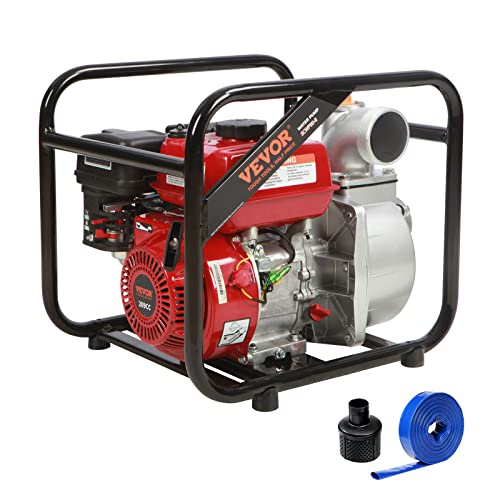 VEVOR Benzinmotor-Wasserpumpe ca. 8cm, 7PS, 265GPM, ca. 43m Hub, 7m Saugleistung 4-Takt-gasbetriebene Schmutzwassertransferpumpe tragbarer Hochdruck mit Schlauch für Bewässerungspool EPA-zertifiziert von VEVOR