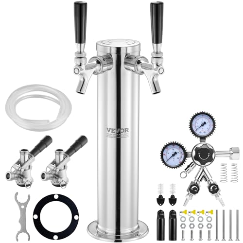 VEVOR Bierspender Bierturm, Bier-Umrüstsatz mit zwei Zapfhähnen, Bier-Turm-Zapfanlage aus Edelstahl mit Doppelmessgerät W21.8-Regler und S-System-Fasskupplung für Partys, zu Hause usw. von VEVOR