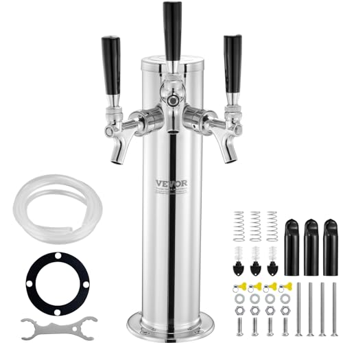 VEVOR Bierzapfturm mit 3 Zapfhähnen, Bierfassturm aus Edelstahl, Kegerator-Turm-Kit mit Vormontierten Schläuchen & selbstschließenden Zapfhähnen für Partys, Bars, Pubs und Restaurants von VEVOR