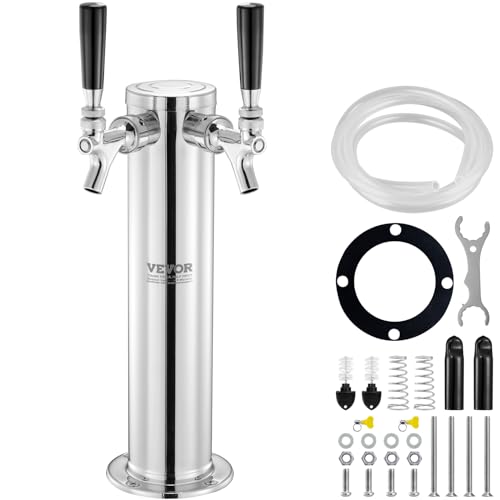 VEVOR Bierzapfturm mit zwei Zapfhähnen, Bierfassturm aus Edelstahl, Kegerator-Turm-Kit mit Vormontierten Schläuchen & Selbstschließenden Zapfhähnen für Partys, Bars, Pubs und Restaurants usw. von VEVOR