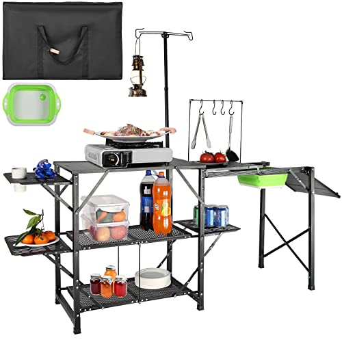 VEVOR Camping-Küchentisch mit Spüle, Aluminium, faltbar, tragbar, Outdoor-Kochstation, 2 Regale und Tragetasche für Picknick, Grillen, Strand, Reisen VEVOR Camping-Küchentisch mit Spüle, Aluminium, faltbar, tragbar, Outdoor-Kochstation, 2 Regale und Tragetasche für Picknick, Grillen, Strand, Reisen von VEVOR