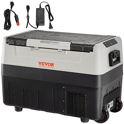 VEVOR Camping Kühlschrank 35 L Kühlbox, 12/24 V Rollbare Elektrische Gefrierbox 2 in 1 Doppelzone, Auto Kühlschrank Kompressor zum Warmhalten und Kühlen 60 W Tragbar Handgriff Boot, Lkw, Mobil Grau von VEVOR