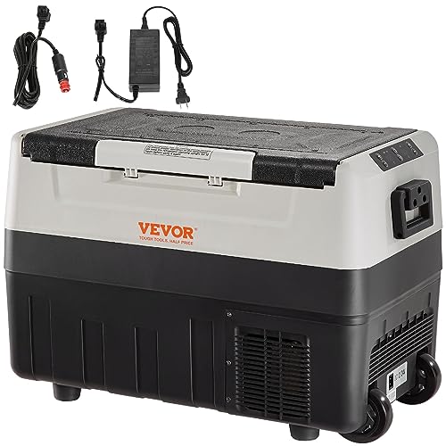 VEVOR Camping Kühlschrank 55 L Kühlbox, 12/24 V Rollbare Elektrische Gefrierbox 2 in 1 Doppelzone, Auto Kühlschrank Kompressor zum Warmhalten und Kühlen 60 W Tragbar Handgriff Boot, Lkw, Mobil Grau von VEVOR