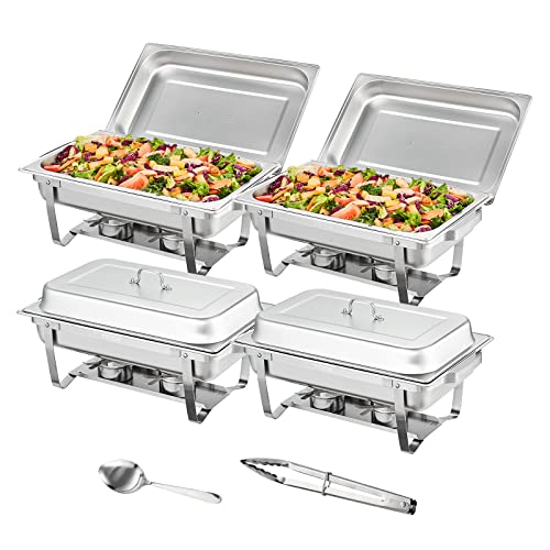 VEVOR Chafing Dish Profi Set, 4 X Wärmebehälter Edelstahl Buffet Set Rechteckig 4 x 7,5 L, Speisewärmer 53 x 32,5 x 6,5 cm Jeder Behälter, für Buffets, Familienfeiern, Bankette, Hochzeiten usw. von VEVOR