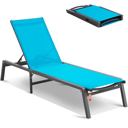 VEVOR Chaiselongue-Sessel für den Außenbereich, Aluminium-Terrassen-Loungesessel mit 5 verstellbaren Positionen, klappbarer Pool-Loungesessel mit Liegefunktion und komplett Flacher Sonnenstuhl von VEVOR