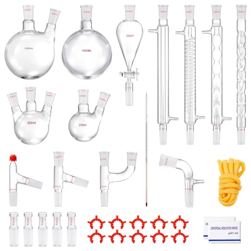 VEVOR Destillationsset für Labor, Destillationsset für ätherische Öle, 1000 ml, 32-teiliges Set für Glaswaren von VEVOR