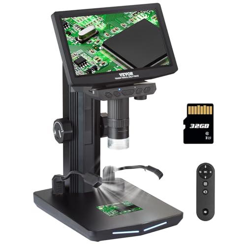VEVOR Digital Mikroskop mit 7-Zoll-IPS-Bildschirm 10X-1200X Vergrößerung Auflichtmikroskop USB Mikroskop 8 LED, 2 Millionen Pixeln, 1080P Videoauflösung, 1920x1080 Fotoauflösung 32-GB-Speicherkarte von VEVOR
