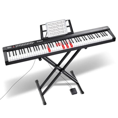 VEVOR Digitales Klavier mit 88 Tasten, halbgewichtete Tasten, Klavierset mit verstellbarem Ständer, integrierten Lautsprechern, Sustain-Pedal, Kopfhörern, Bluetooth, MIDI, USB für Anfänger von VEVOR