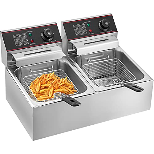 VEVOR Doppel Fritteuse Edelstahl mit regelbarer Heizstufe, 6 Liter 5000Watt für Schnellrestaurants Snackbars von VEVOR