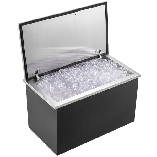 VEVOR Drop-in-Eisbox, 24 L Edelstahl-Eiskühler, 610 x 508 x 382 mm Kommerzieller Eisbehälter mit Klappdeckel, Eingebaute Eisspeichertruhe, Abflussrohr und Ablassstopfen im Lieferumfang Enthalten von VEVOR