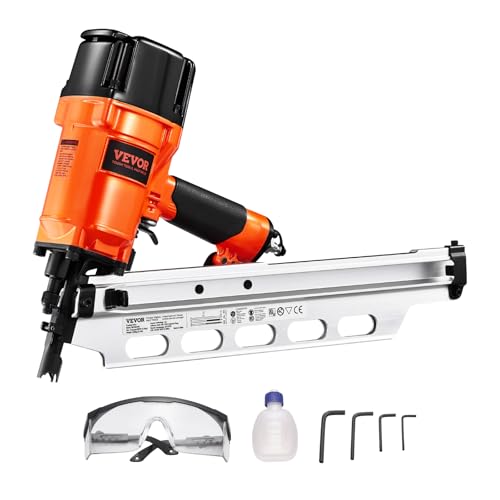 VEVOR Druckluft Nagler, 50 bis 90 mm, 21 Grad Rundkopf, pneumatische Nagelpistole mit zwei Auslösemodi & Tiefeneinstellung, 80-120 PSI Pro Druckluftnagler für Rahmen, Bodenbeläge & Terrassendielen von VEVOR