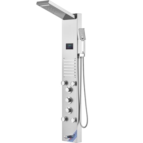 VEVOR Duschpaneelsystem, 6 Duschmodi, LED- und Bildschirm-Wasserkraft-Duschpaneelturm, Regenfall, Wasserfall, 5 Massagedüsen, Wannenauslauf, Handbrause, wandmontiertes Duschset aus Edelstahl VEVOR Duschpaneelsystem, 6 Duschmodi, LED- und Bildschirm-Wasserkraft-Duschpaneelturm, Regenfall, Wasserfall, 5 Massagedüsen, Wannenauslauf, Handbrause, wandmontiertes Duschset aus Edelstahl von VEVOR