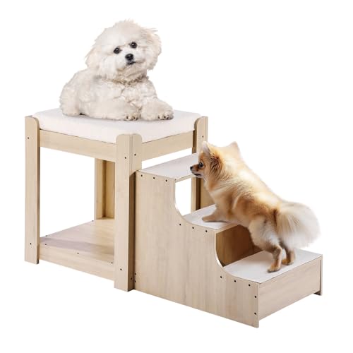 VEVOR Etagenbett für Haustiere mit Treppe, Fenstersitz für Hunde/Katzen, mehrstufiges Bett, Hundebettschläfer, Lounge-Sitzplattform mit Schaumstoffkissen, Haustierbettcouch 120x50x65cm (Beige) von VEVOR