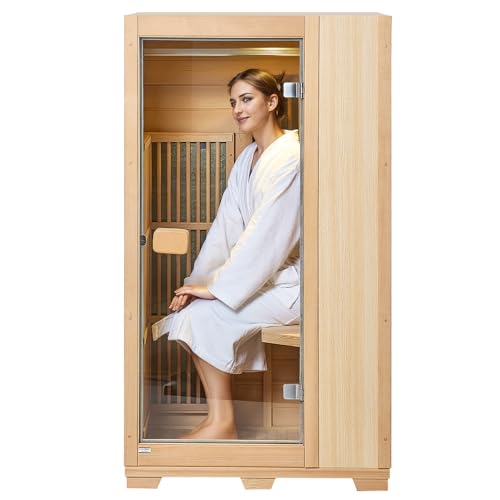 VEVOR Ferninfrarot-Holzsauna, Sauna-Spa für zu Hause im Zimmer für eine einzelne Person, Niedrige EMF-Ferninfrarot-Sauna aus Hemlockholz mit gehärteter Glastür & LED-Leselampe & Bluetooth-Lautsprecher VEVOR Ferninfrarot-Holzsauna, Sauna-Spa für zu Hause im Zimmer für eine einzelne Person, Niedrige EMF-Ferninfrarot-Sauna aus Hemlockholz mit gehärteter Glastür & LED-Leselampe & Bluetooth-Lautsprecher von VEVOR