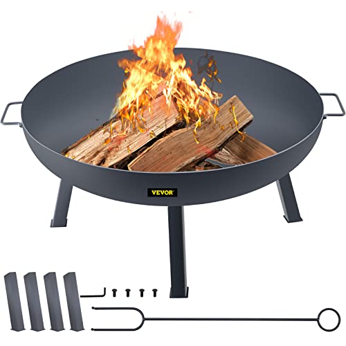 VEVOR Feuerschale, φ 85 cm Feuerkorb 23 cm Tiefe Kohlenstoffstahl Feuerschale 40,5 cm Höhe Feuerstelle Terrasse, Rostfrei und Hitzebeständig Feuerkorb Camping, Feuerstelle Garten BBQ Schwarz von VEVOR