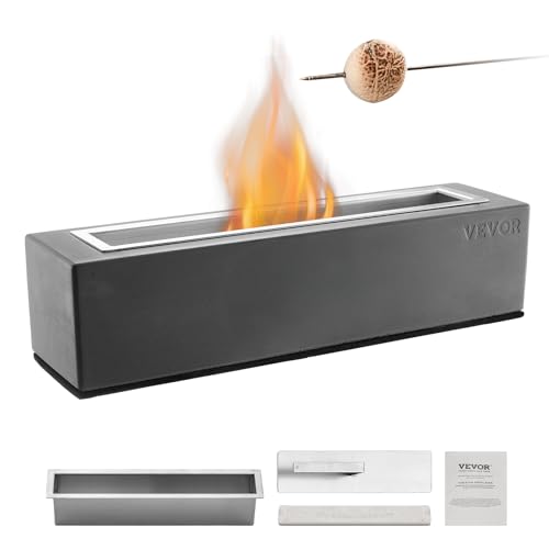 VEVOR Feuerstelle, 380 x 100 x 135 mm, Tischkamin aus Beton, Feuerkorb, Feuerschale für Reinigungsalkohol, Smores-Maker, für Terrasse & Balkon mit Feuerlöscherabdeckung, quadratisch, hellgrau von VEVOR