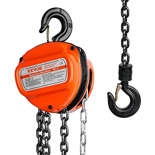 VEVOR Flaschenzug 1T Tragkraft Kettenzug 2,8m Hubhöhe Seilzug mit 360° drehbarer Haken Hebezug Ф6x18mm Hubkette Hebelzug aus Kohlenstoffstahl Ratschenzug 320N Zugkraft Robuste G80-Kette von VEVOR
