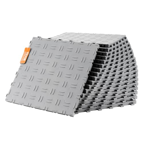 VEVOR Garagen-Bodenbeschläge, 305 x 305 x 13,4 mm, 50er-Set Industrieboden, rutschfeste doppelseitige Struktur-Garagenboden, für Garagen, Keller, Reparaturwerkstätten,Silber von VEVOR